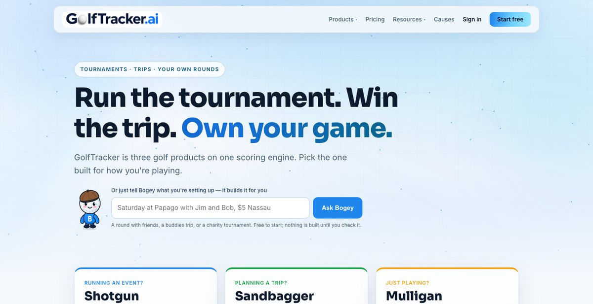 The GolfTracker.ai homepage