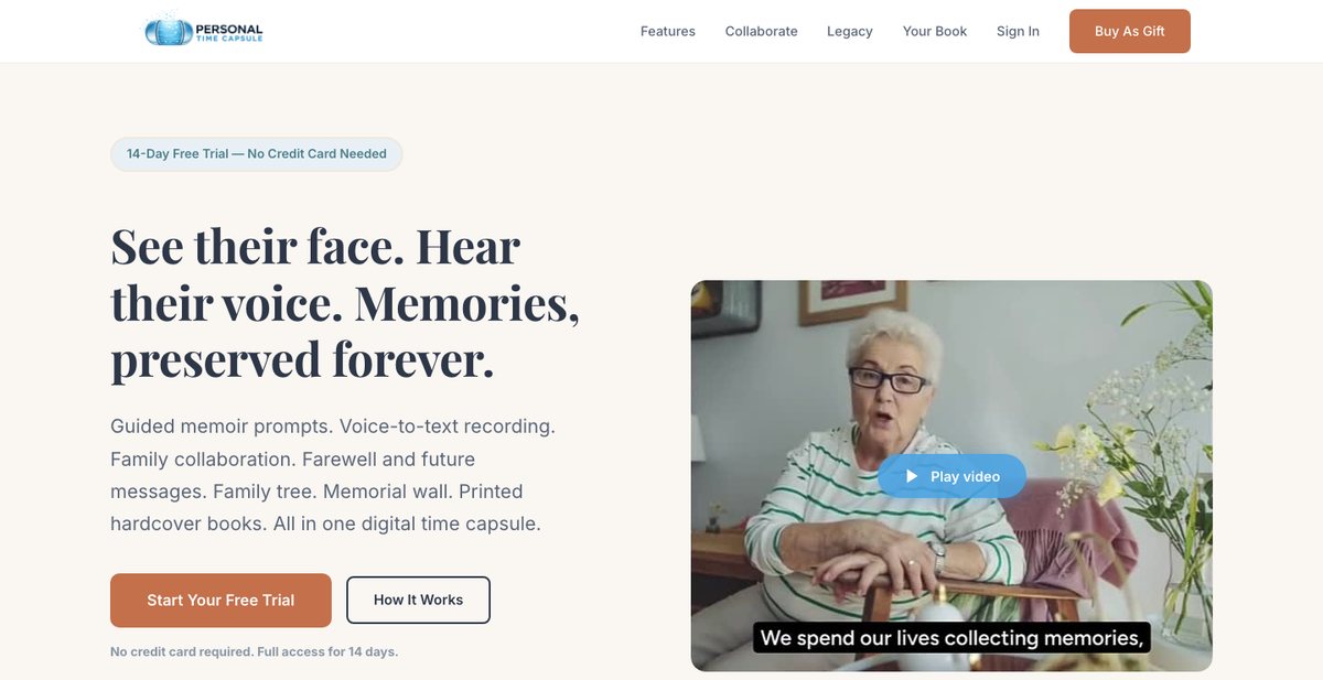 The PersonalTimeCapsule.com homepage