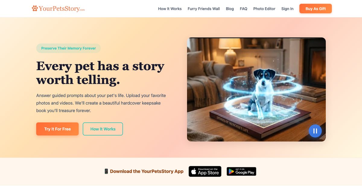 The YourPetsStory.com homepage